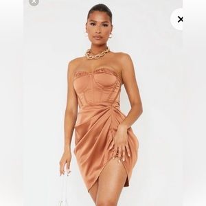 Pretty Little Thing corset satin rust mocha dress Size 4